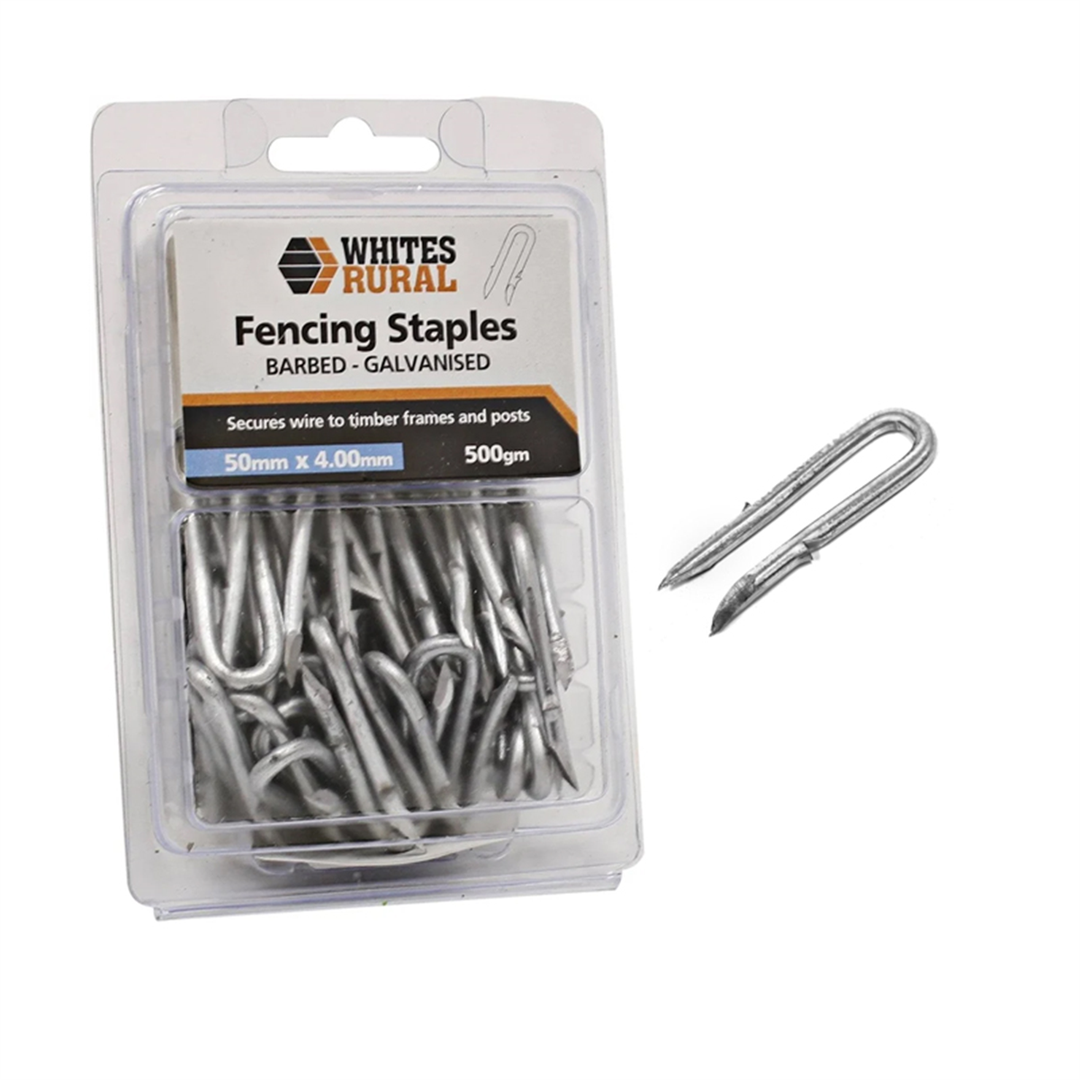Fencing Staples 50 x 4.0mm Barbed 500g