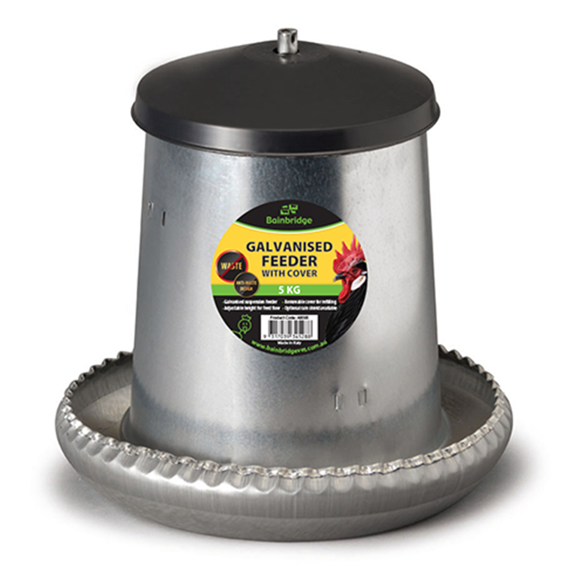 Bainbridge Galvanised Poultry Feeder with Cover 5KG