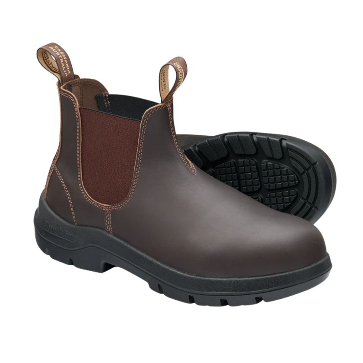 Blundstone 710 work boot, showcasing the leather upper and a partial view of the durable tread sole