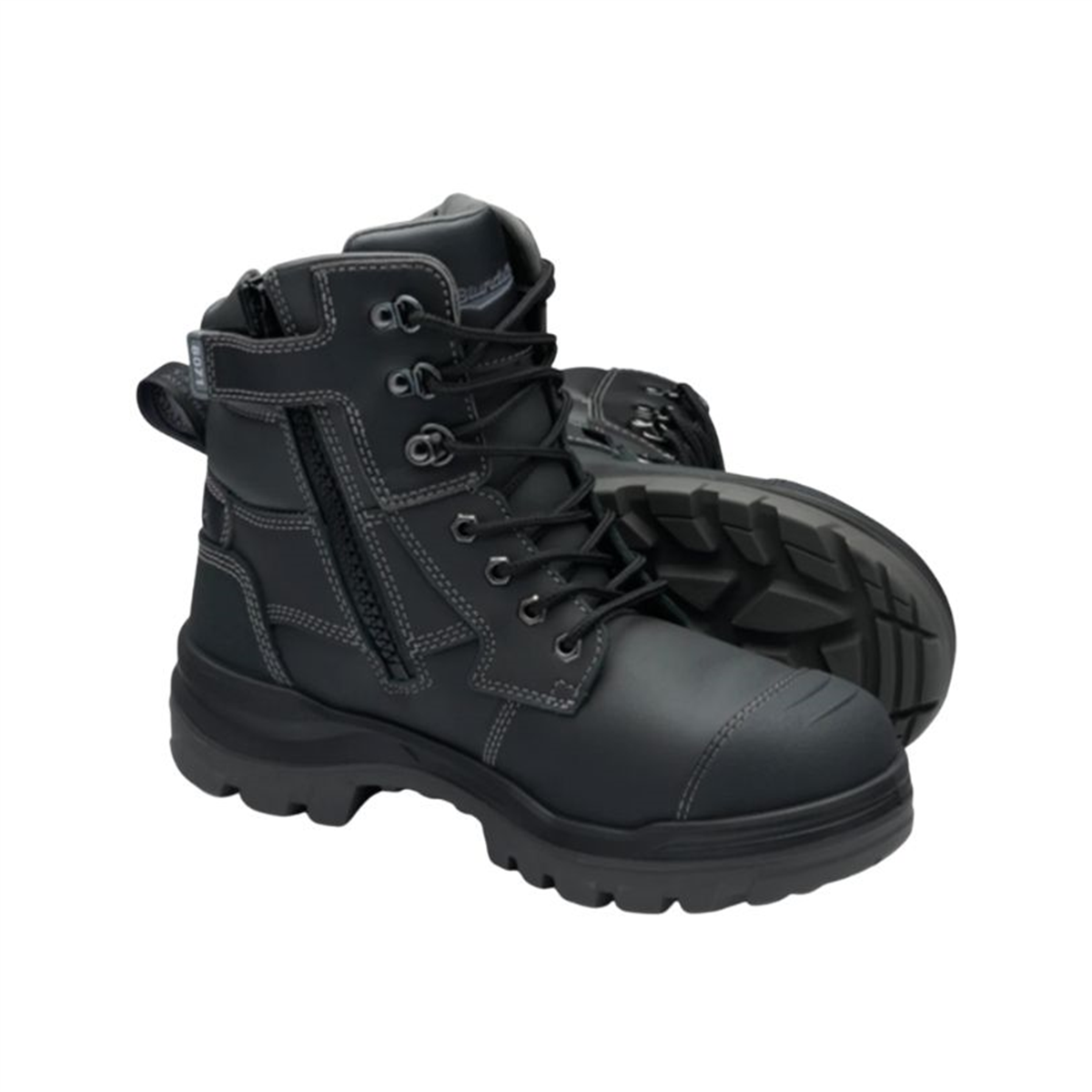 Side profile view of black Blundstone 8071 Rotoflex safety boots highlighting the durable outsole.