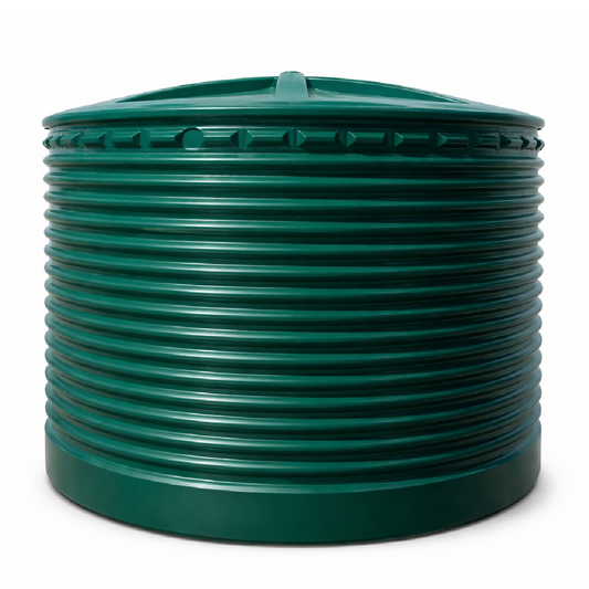 Green plastic water storage tank on a white background