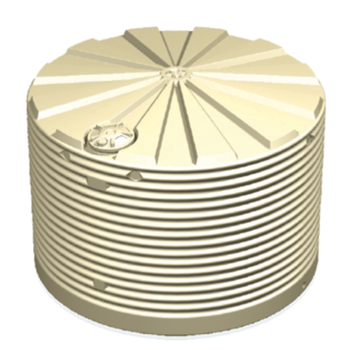 Beige rain water tank with a textured surface on a white background